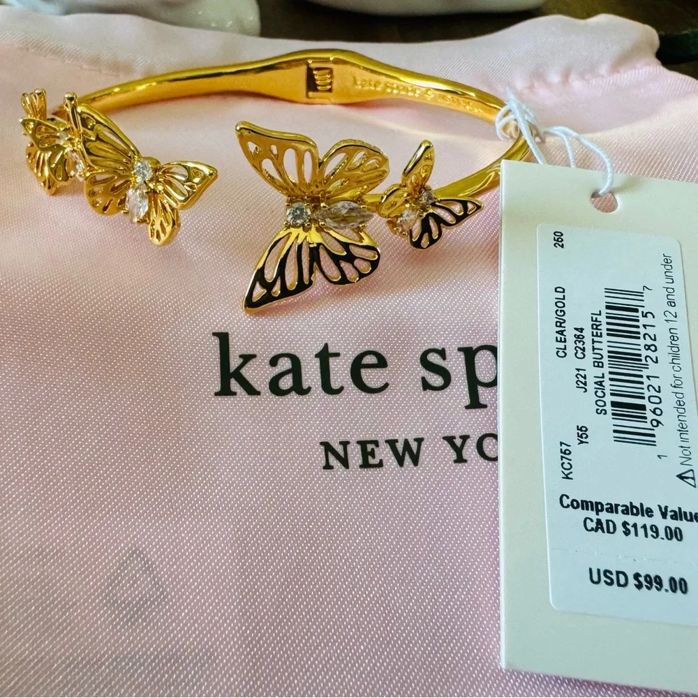 Kate Spade Gold Social Butterfly Open Hinge Cuff - Picture 3 of 5